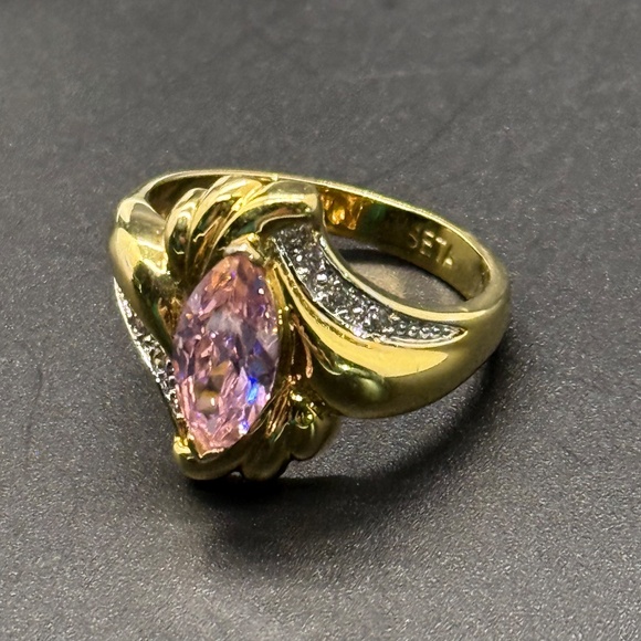 Seta Pink Marquise CZ Ring with Clear Accent Stones on a Bypass Style Band - Picture 7 of 12